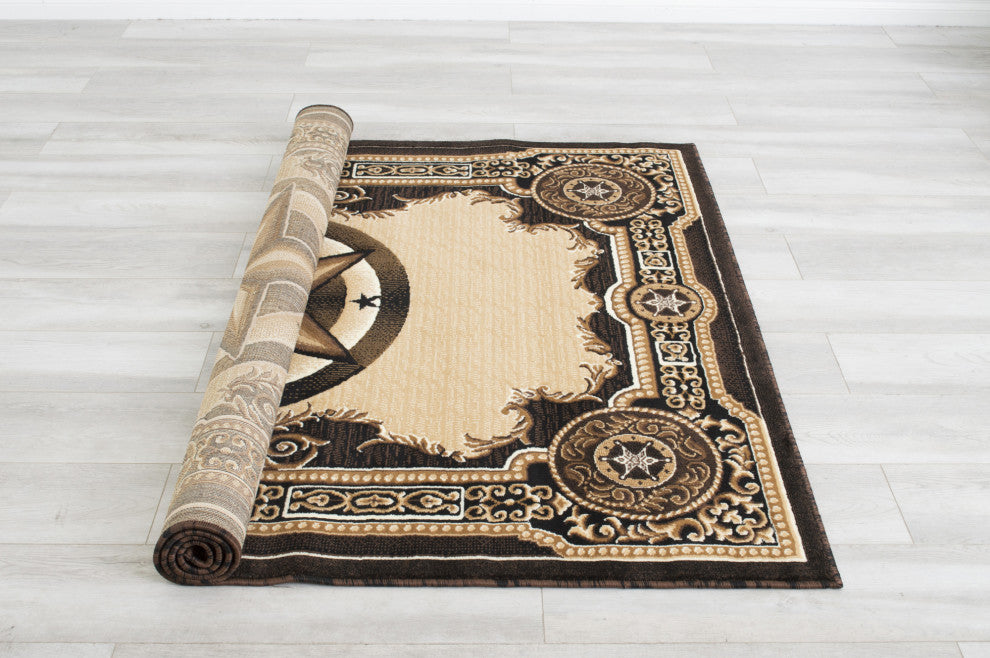 Allstar Western Area Rug Texas Star design, Black, 8x10