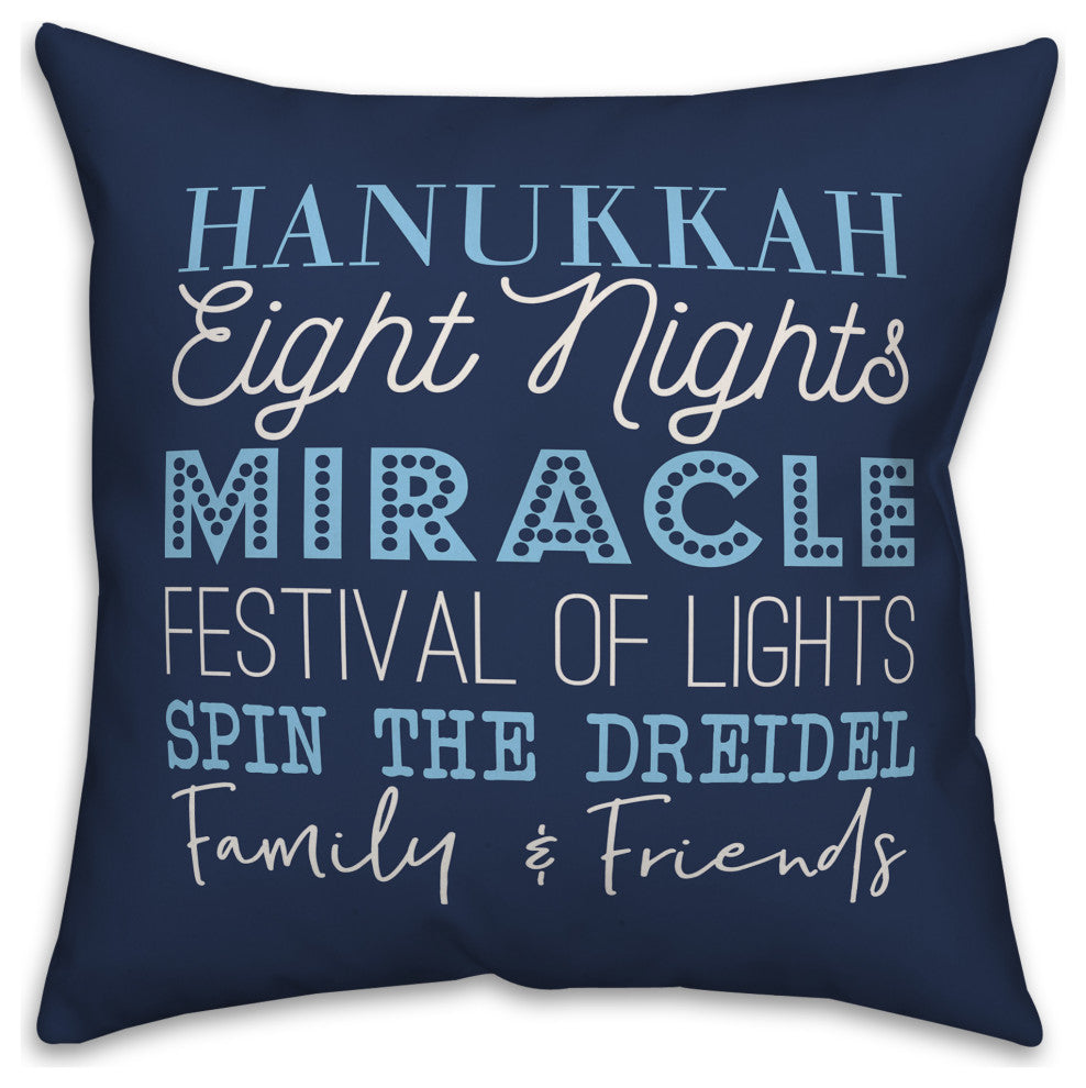 Blue Hanukkah Words 16"x16" Throw Pillow