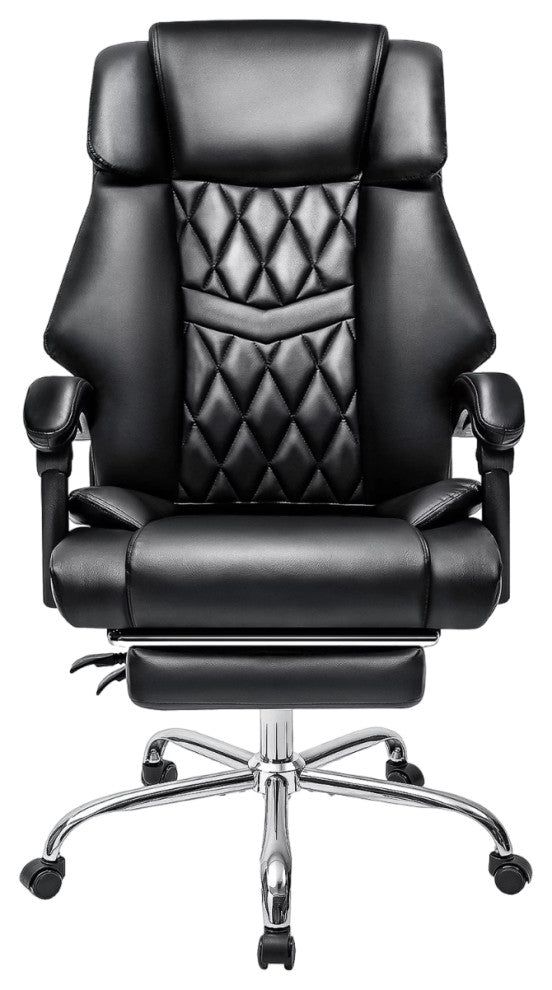 Modern Office Chair, Padded Arms & High Backrest With Lumbar Support, Black