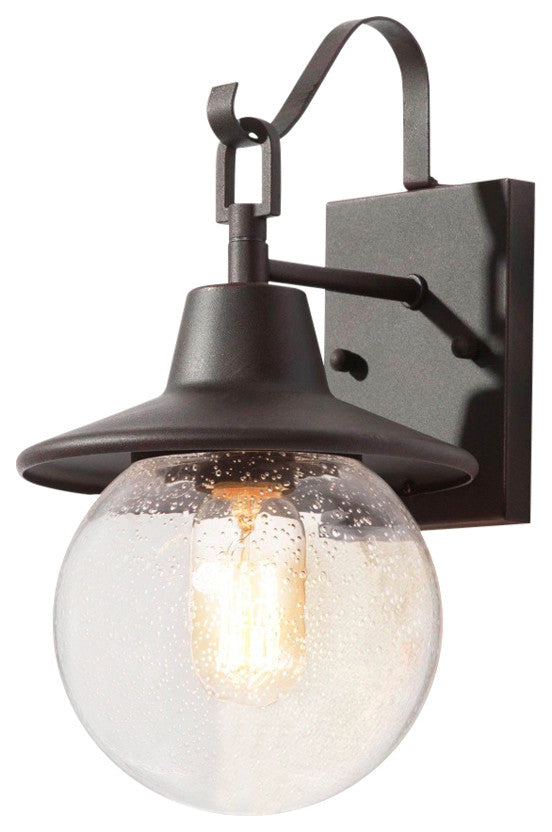 1-Light Antique Bronze/Seeded Glass Farmhouse Mini Outdoor Pendant Light Rusty
