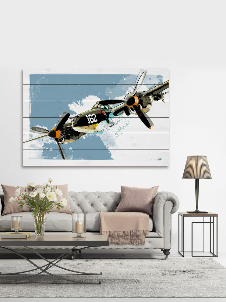 Marmont Hill, "P38 Lightning" by Rick Martin Painting Print on White Wood, 24x16