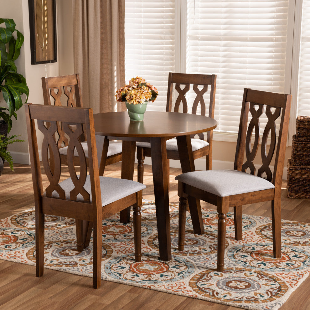 Sutter Gray Upholstered and Walnut Brown Wood 5-Piece Dining Set