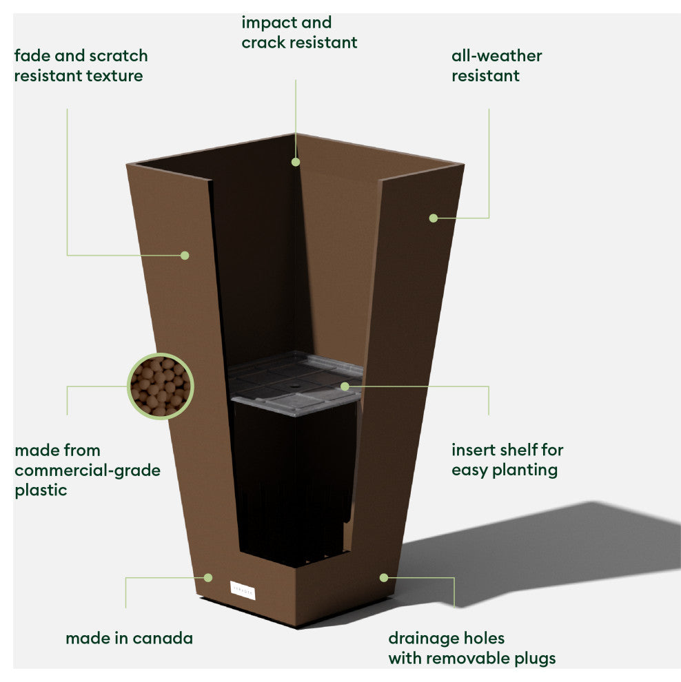 Midland Tall Square Planter, Espresso, 26'', 2 Pack
