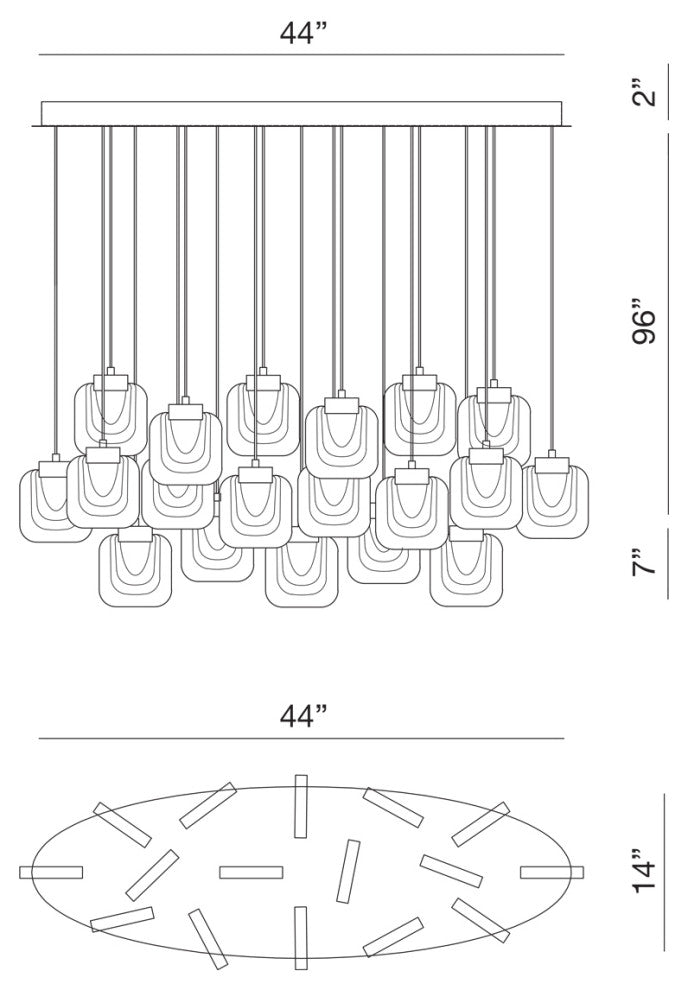16-Light 44" Integrated Led Multi Drop Chandelier