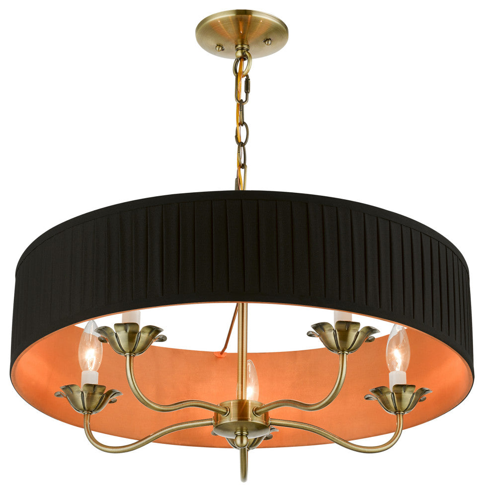 Livex Lighting 5 Light Antique Brass Pendant Chandelier