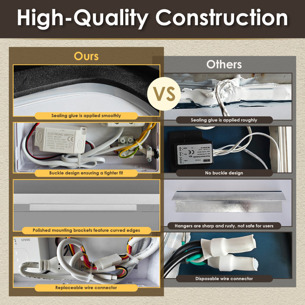 Cellini Rectangular Bathroom/Dressing LED Lighted Wall Mirror, Matte Black, 26"