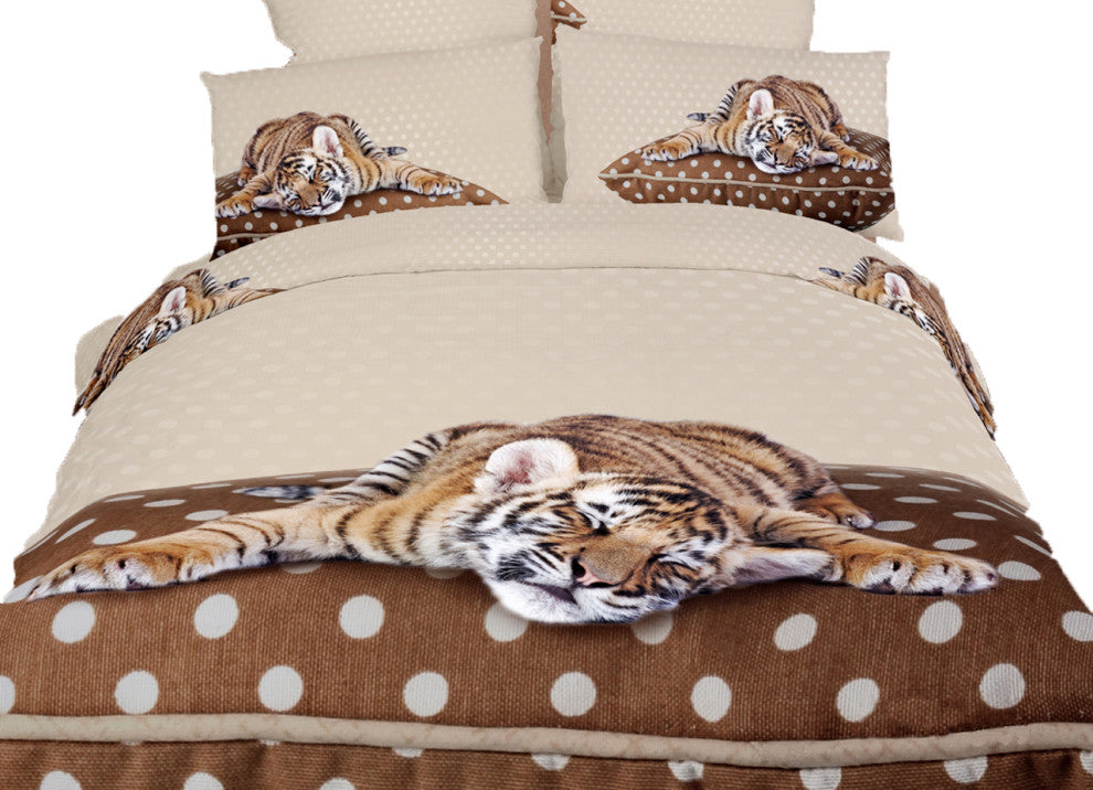 Twin Size Duvet Cover Sheets Set, Sleepy Tiger