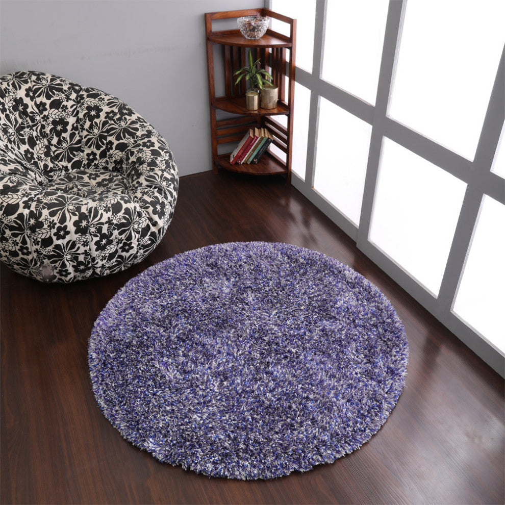 HAND TUFTED SHAG POLYESTER ECO-FRIENDLY AREA RUGS, Blue&White Color, Solid