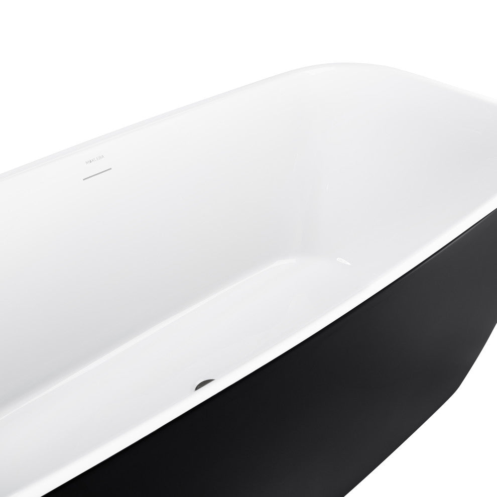 59" Acrylic Roll-Top Flatbottom Non-Whirlpool Bathtub, Black
