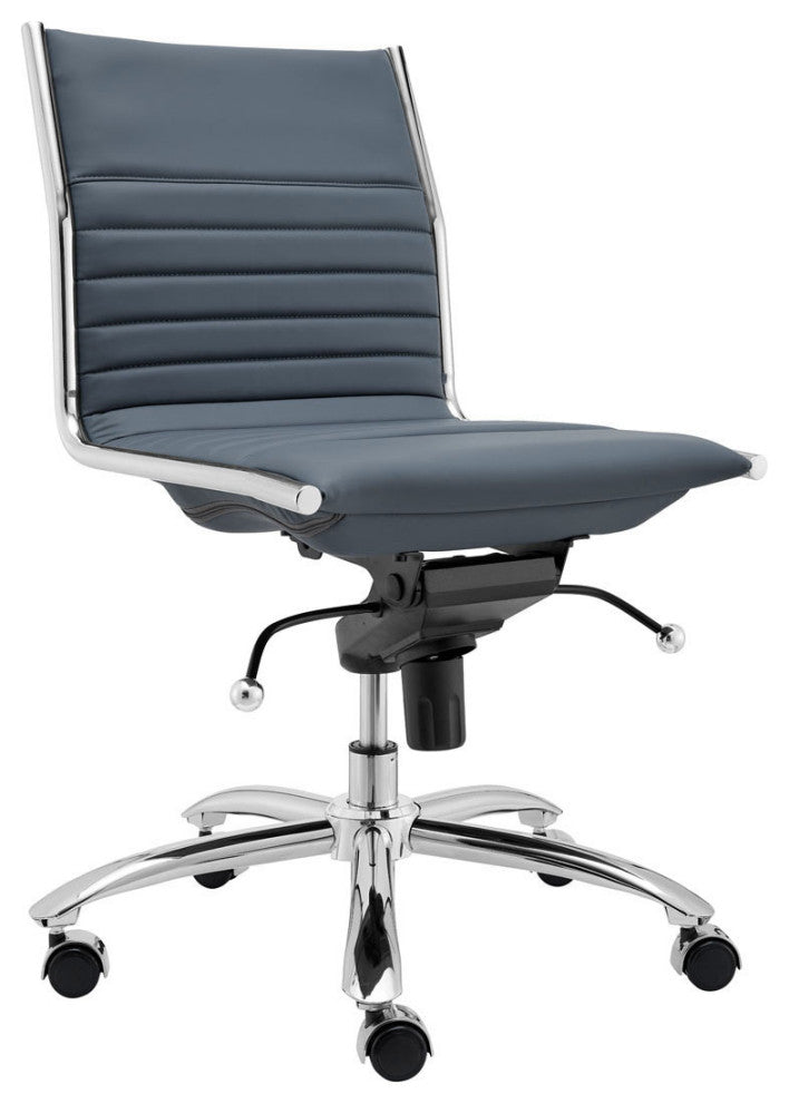 Dirk Low Back Office Chair Without Armrests, Blue With Chromed Steel Base