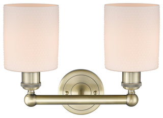 Edison Cobbleskill-2 Lt 14"Bath Vanity Lt-Antique Brass Finish-Matte White Shade