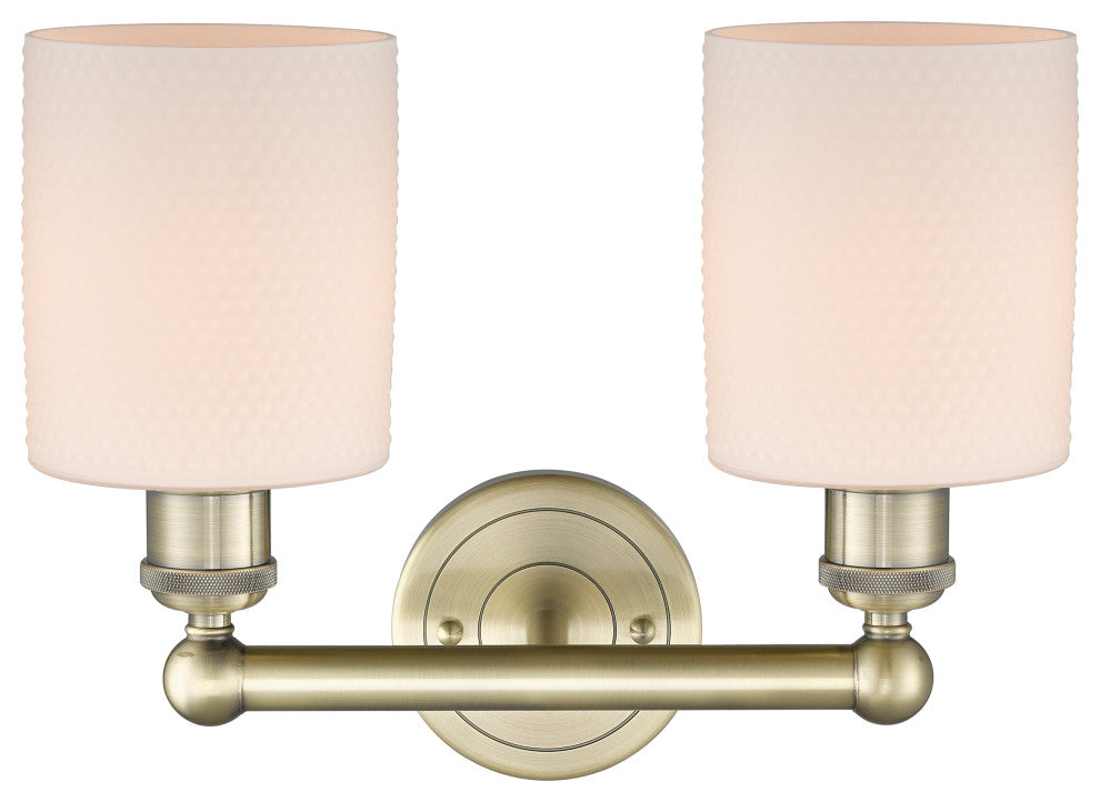 Edison Cobbleskill-2 Lt 14"Bath Vanity Lt-Antique Brass Finish-Matte White Shade