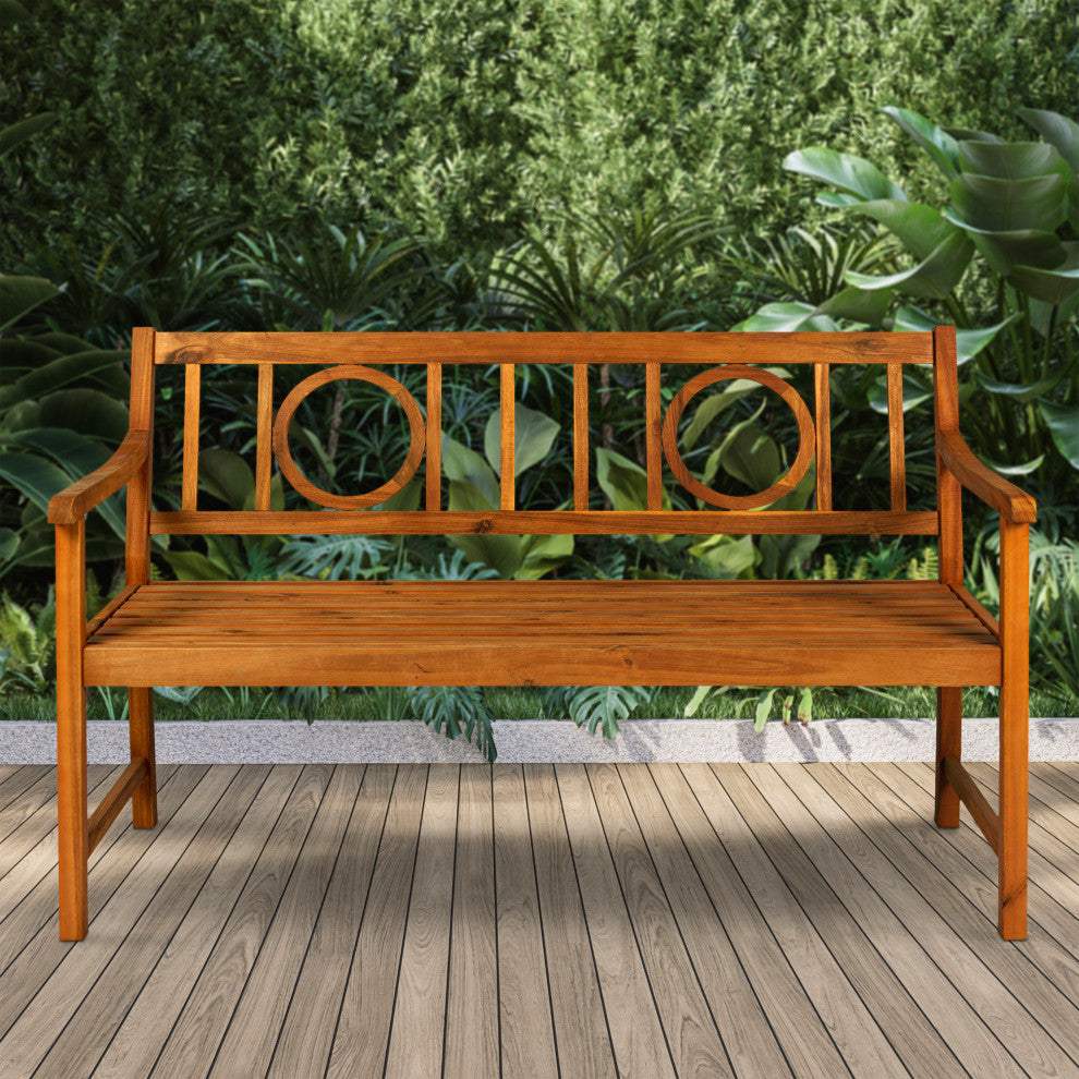 Apollo 51.2" 3-Seat Circle-Back Acacia Wood Outdoor Garden Patio Bench, Teak