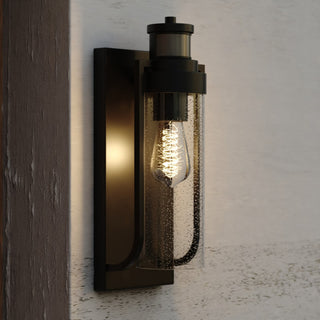 Lawton Steel Black Motion Sensor Dusk to Dawn Outdoor Wall Light Clear Glass