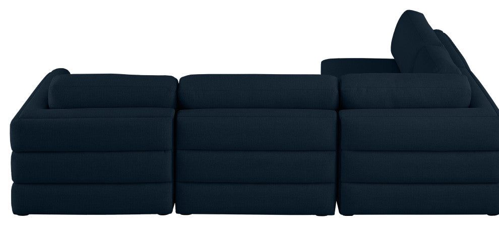 Beckham Linen Textured Fabric 4-Piece Modular L-Shaped Sectional, Navy