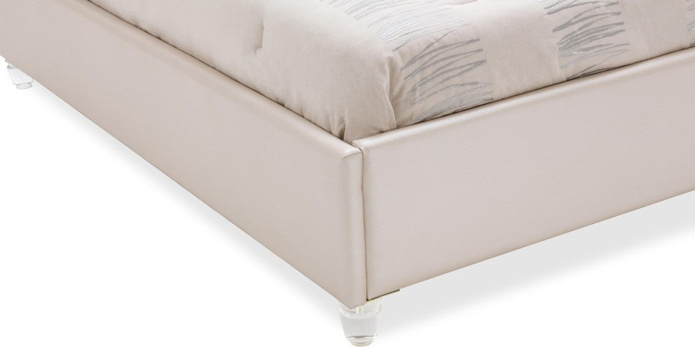 AICO Glimmering Heights Cal King Upholstered Bed, Ivory 9011000CK-111
