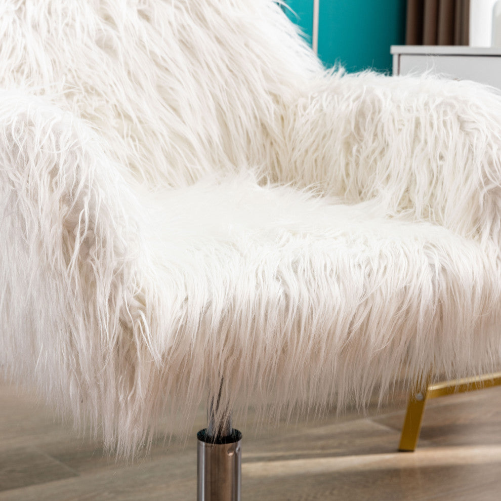 Modern Faux fur home office chair, fluffy chair for girls, White