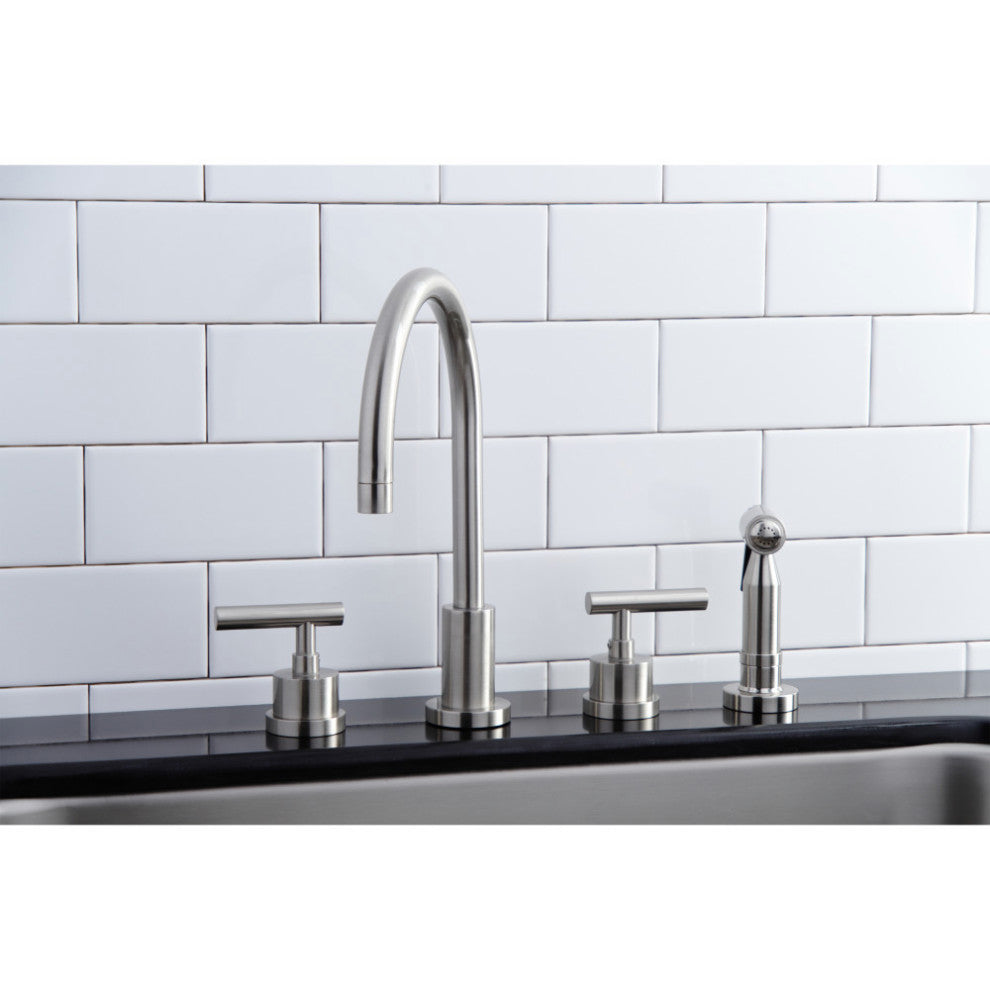 KS8728CMLBS 8" Widespread Kitchen Faucet With Brass Sprayer, Brushed Nickel