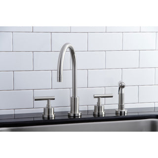 KS8728CMLBS 8" Widespread Kitchen Faucet With Brass Sprayer, Brushed Nickel