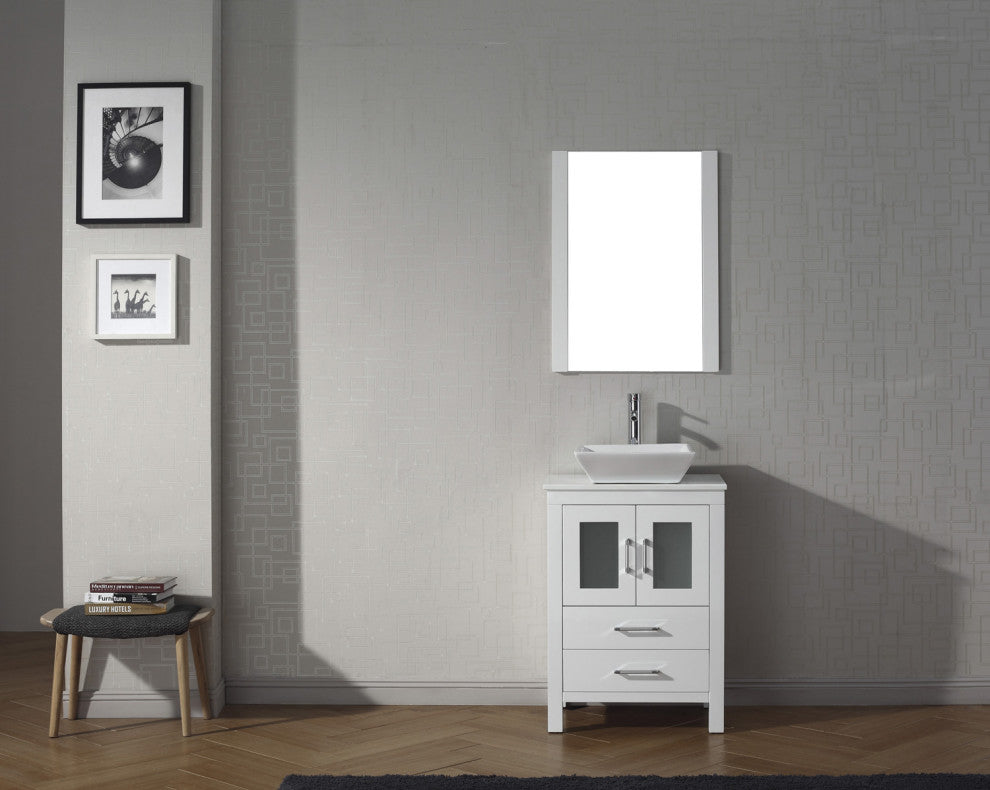 Dior 24" Single Bathroom Vanity, White, White Stone, Brushed Nickel Faucet