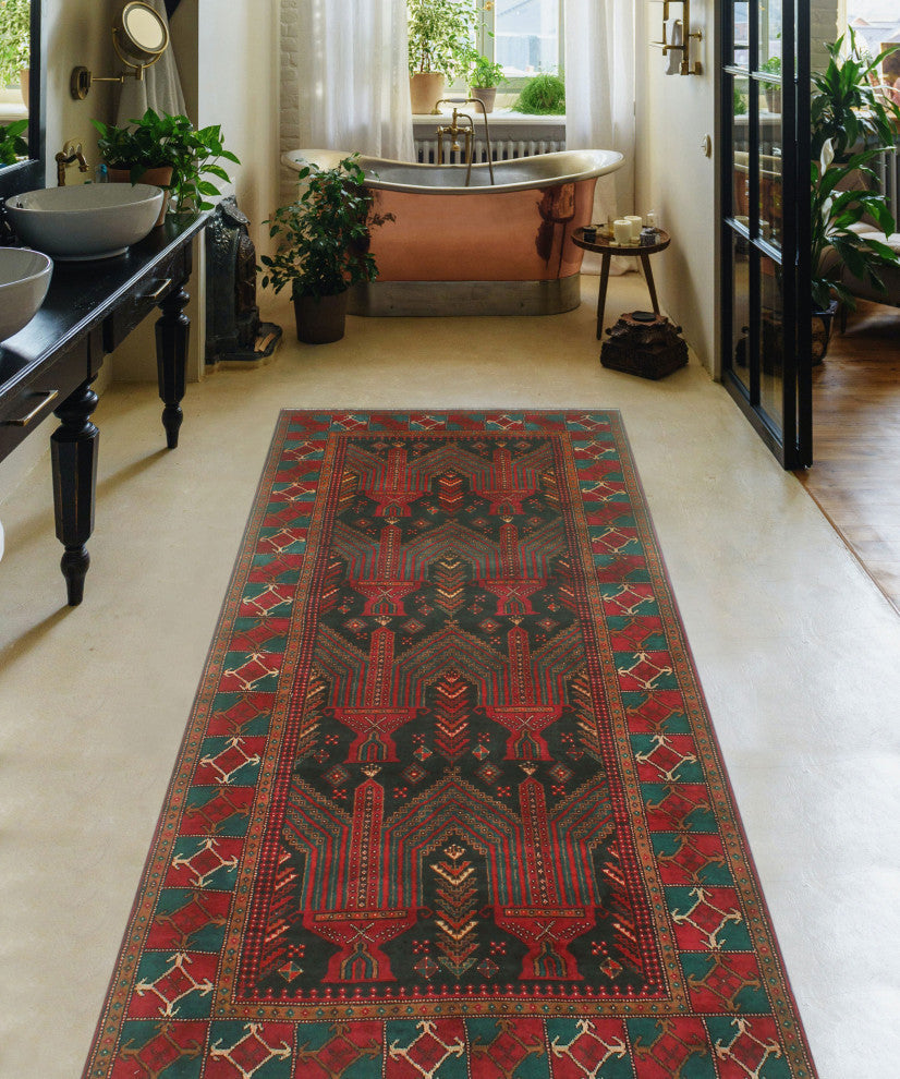 Fine Vintage Distressed Darrell Charcoal/Rust Runner, 3'10x9'2