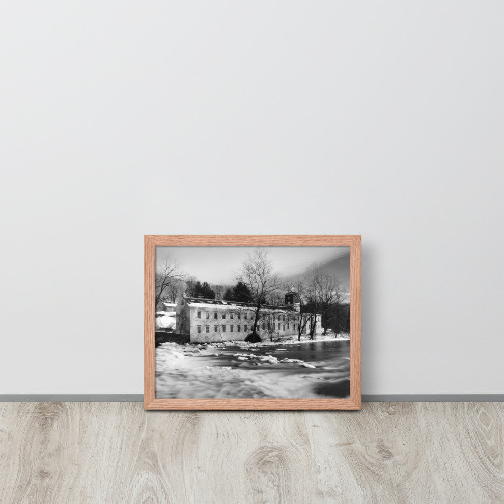 Winter at Powder Mill Rural Landscape Framed Photo Paper Wall Art Prints, Red Oak, 11" X 14"