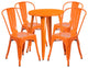 24" Round Orange Metal Indoor-Outdoor 5-Piece Table Set With 4 Cafe Chairs
