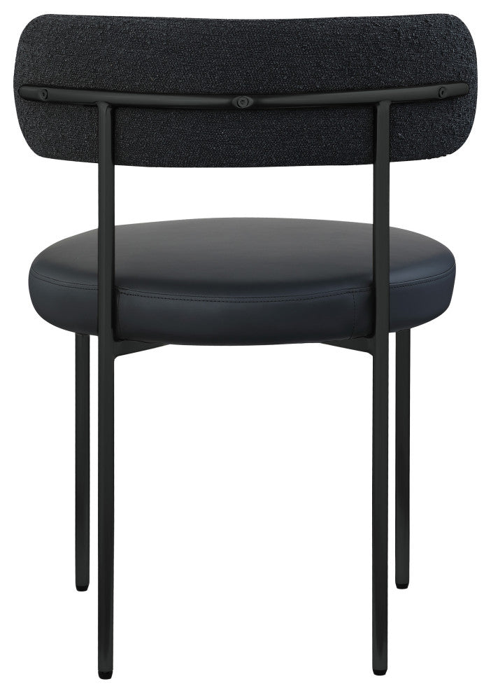 Beacon Dining Chair, Set of 2, Black, Vegan Leather and Boucle Fabric, Matte Black Finish