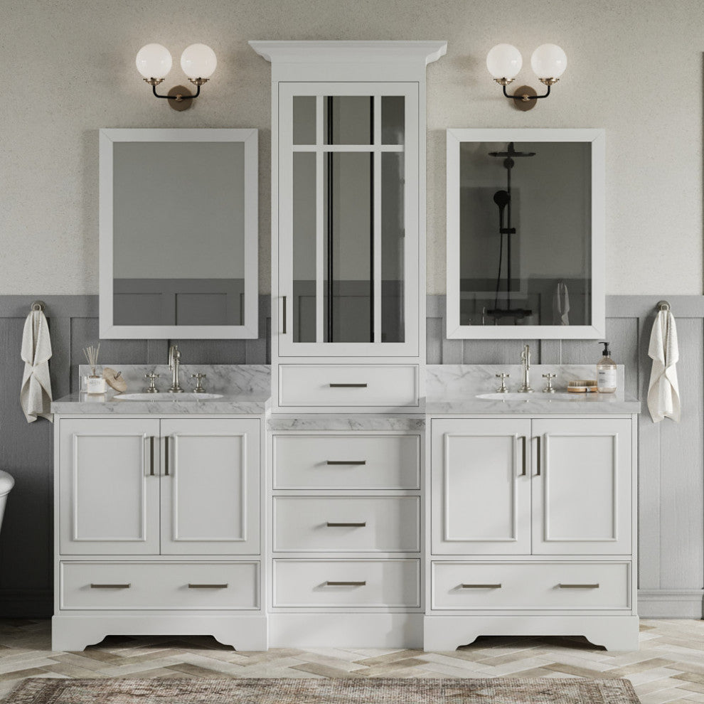 Ariel Stafford 85" Rectangle Sinks Bath Vanity Carrara Marble Espresso