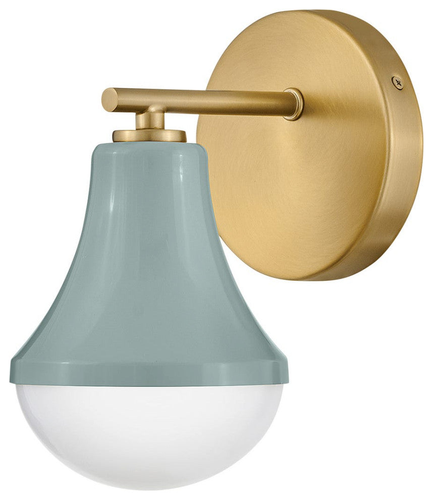 Lark Haddie 9" Modern Bath Sconce, Seafoam+ Lacquered Brass