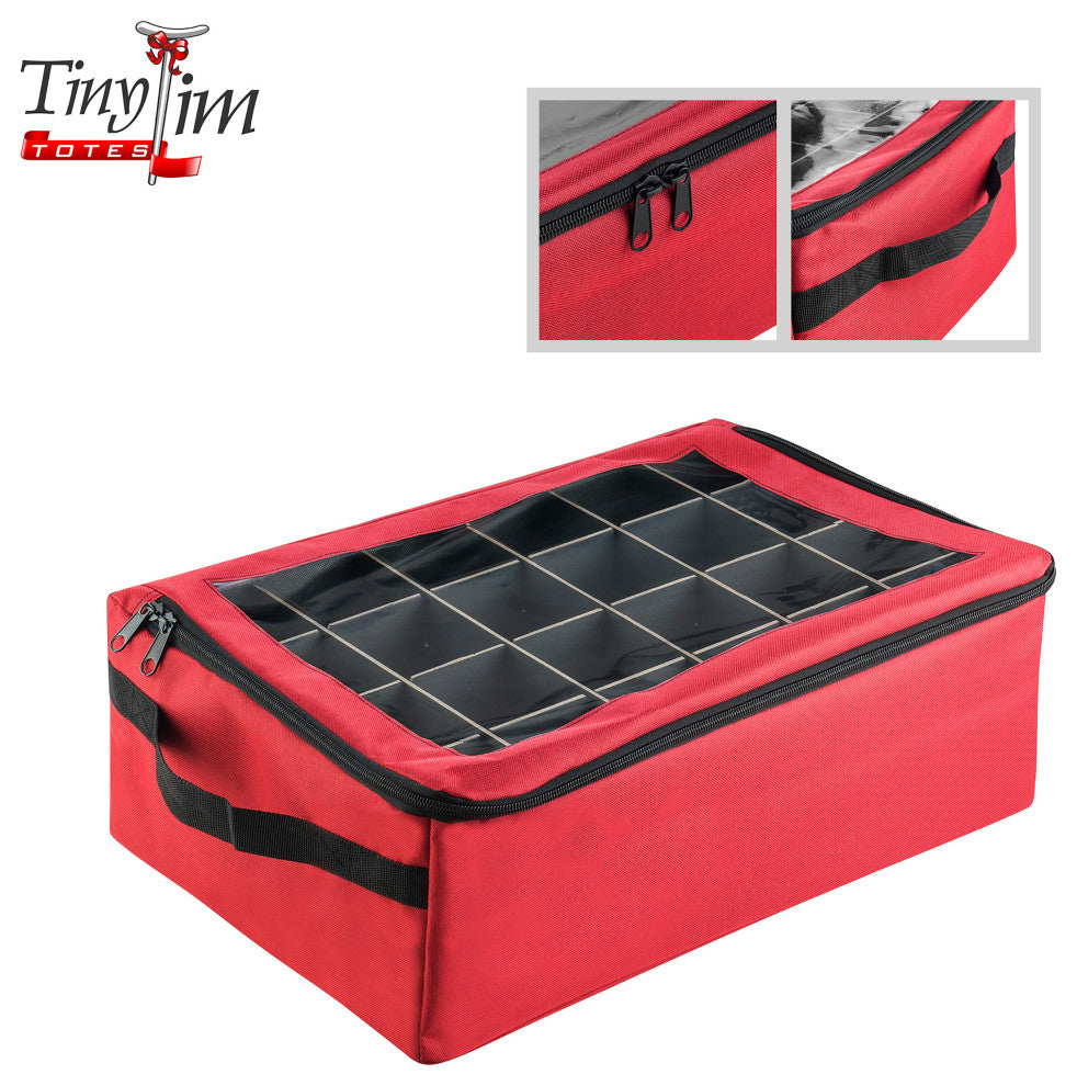 Ornament Storage Box Zippered Lid Organizer 48 Individual Compartments Dividers