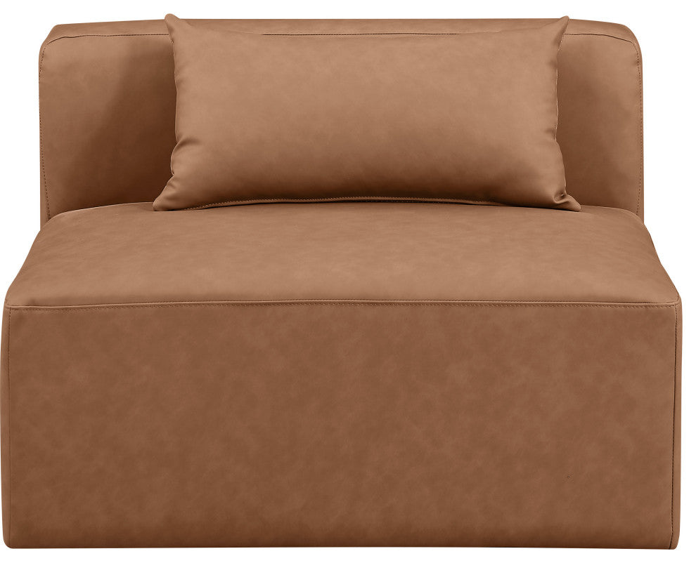 Cube Upholstered Modular Component, Brown, Vegan Leather, Armless Chair