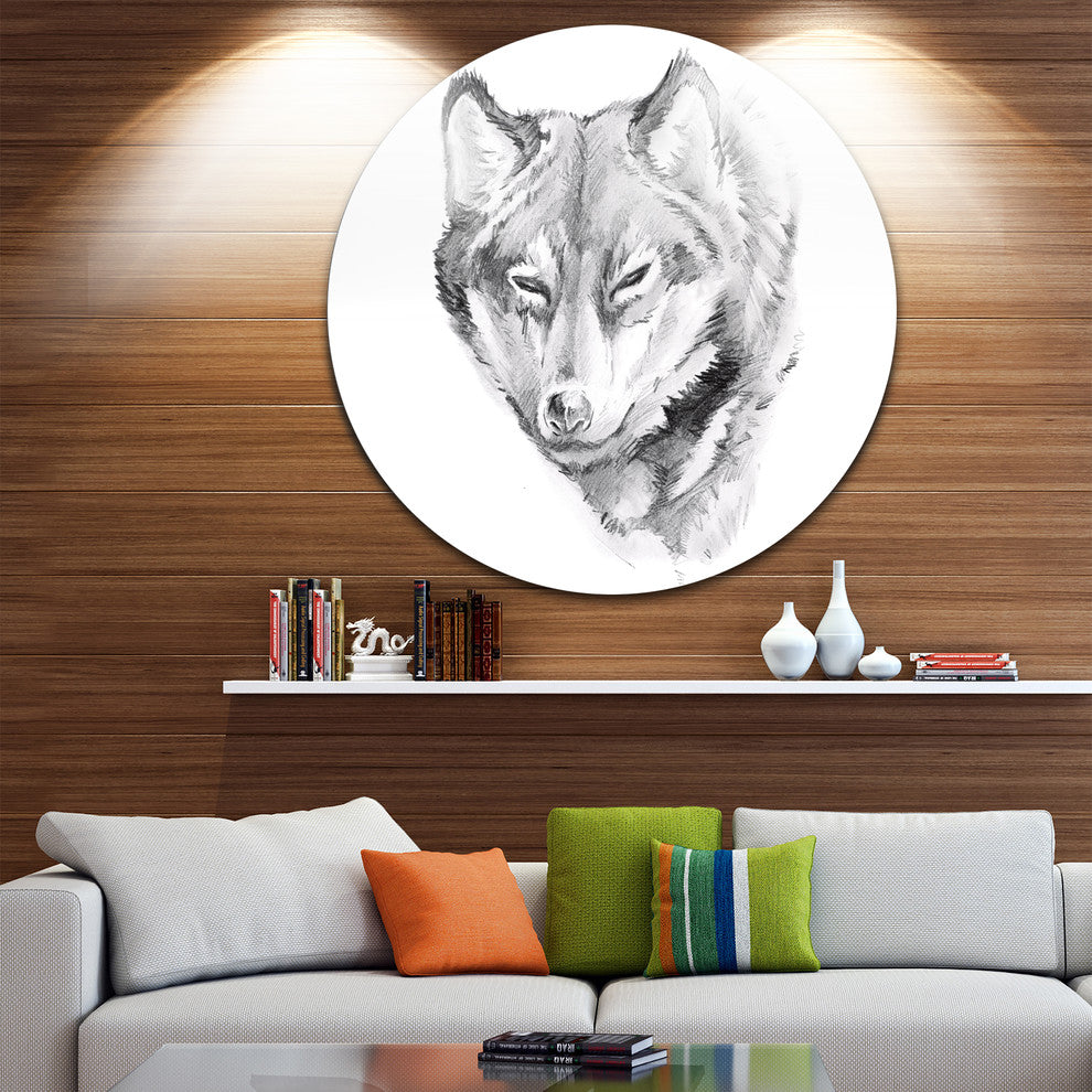Wolf Tattoo Art, Animal Digital Art Large Disc Metal Wall Art, 36"
