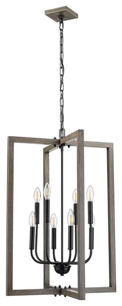 Roxton 8-Light Entry Chandelier, Matte Black with Wood Style Accents