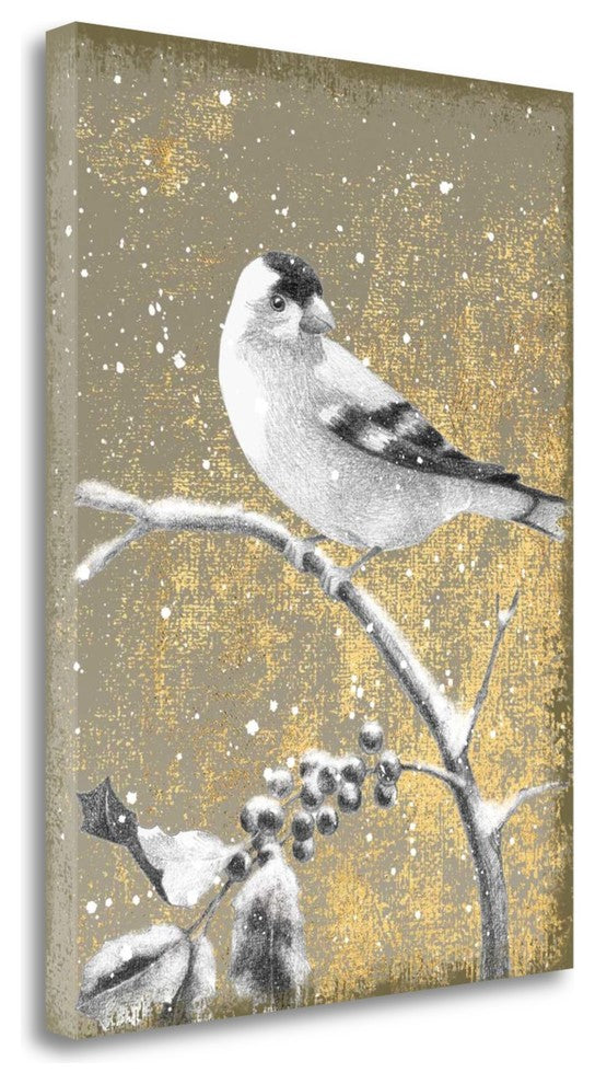"Winter Birds Goldfinch Neutral" By Beth Grove, Giclee on Gallery Wrap Canvas