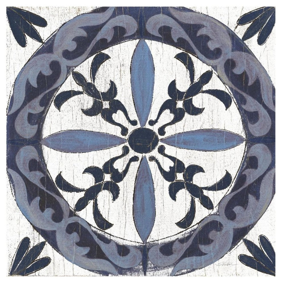 "Downtown II Indigo and Cream" Digital Paper Print by Silvia Vassileva, 32"x32"