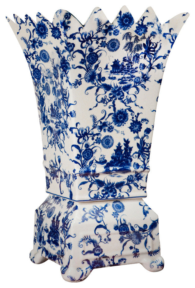 Porcelain Planter and Vase, Blue and White