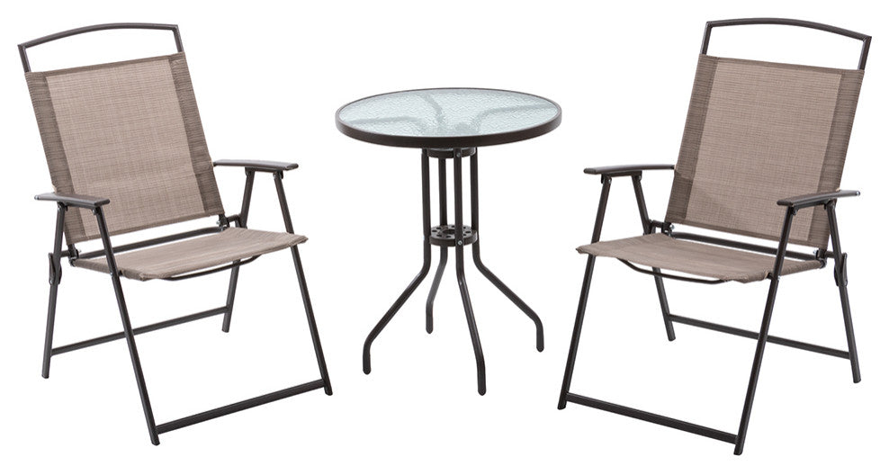 3-Piece Patio Bistro Set, Outdoor Folding Chairs and Table Set, Beige