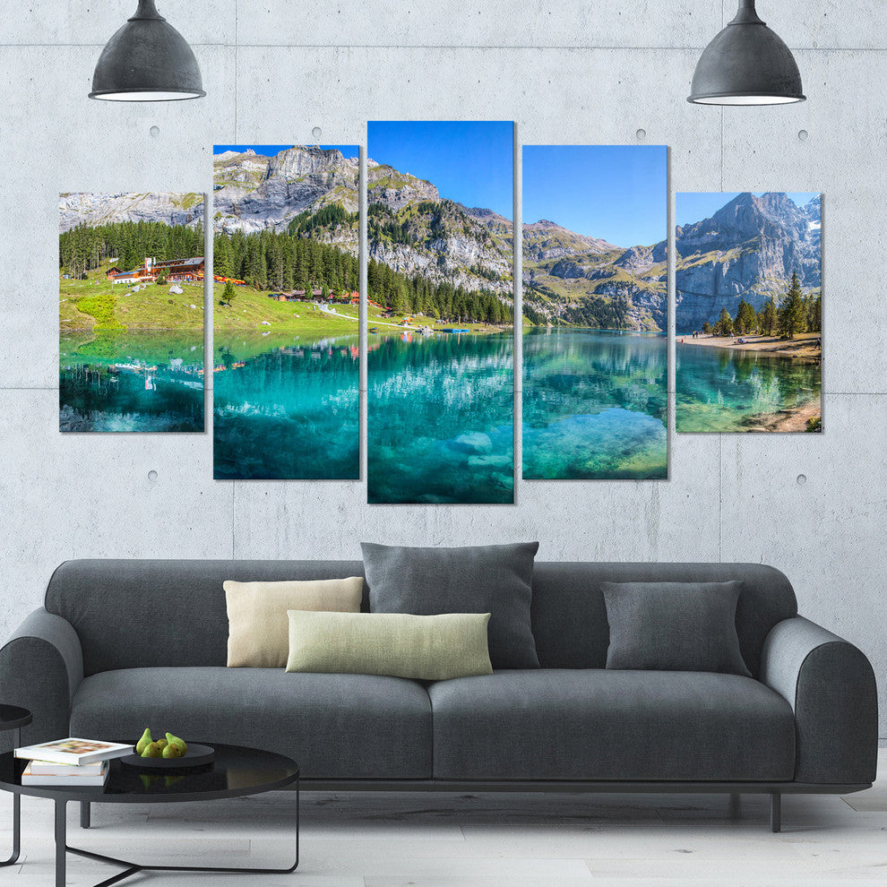 Lake Oeschinen Switzerland, Landscape Canvas Art Print, 60"x32", 5 Panels