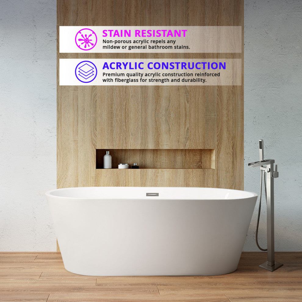 Lexora Melina Freestanding Acrylic Bathtub, Chrome Drain