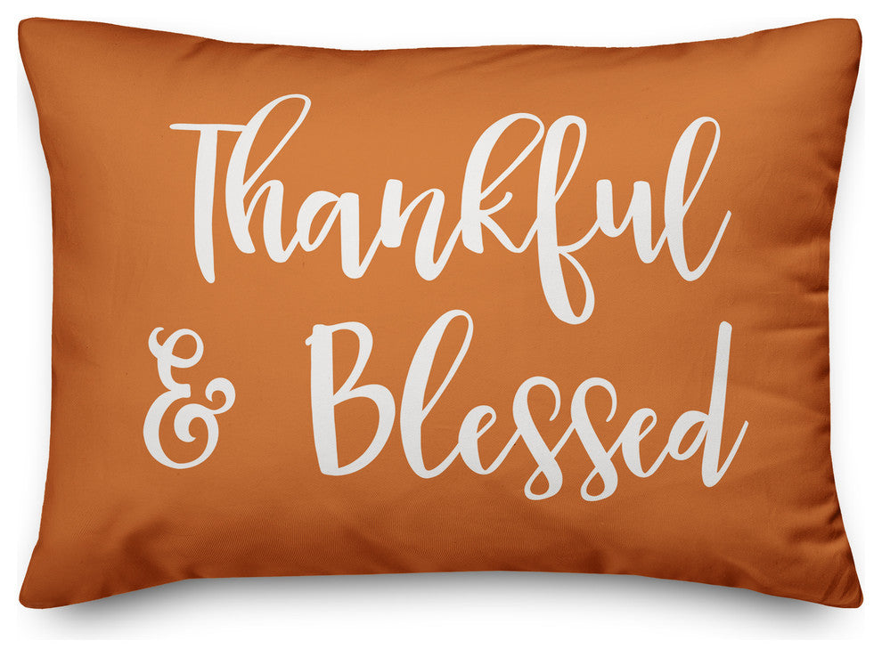 Thankful & Blessed Lumbar Pillow, Orange, 14"x20"