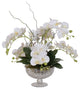 Real Touch White Orchid Flower Arrangement, Round Silver Glass Bowl