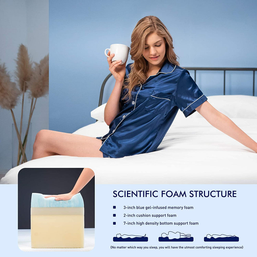 subrtex 10 Inches Gel-Infused Memory Foam Mattres, Queen