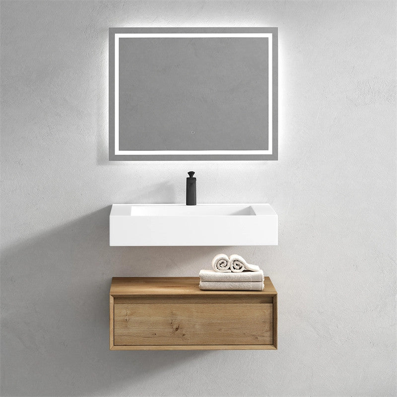 Alysa 30'' Floating Vanity, Acrylic Sink, White Oak