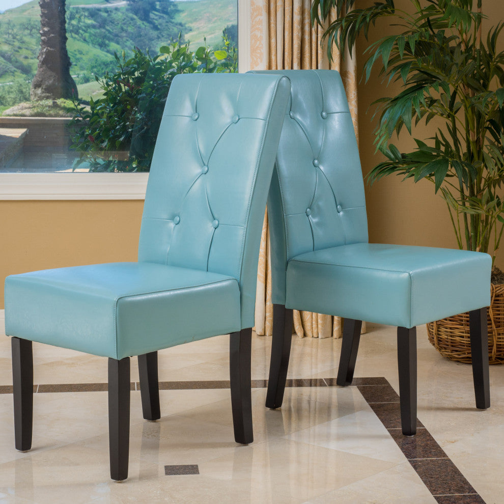 GDF Studio Alexander Leather Dining Chairs, Set of 2, Teal Blue