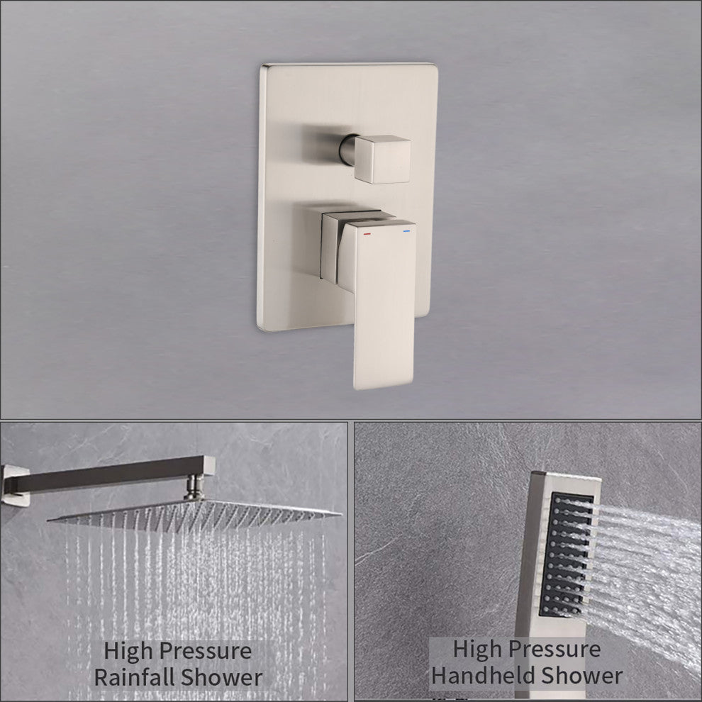 12 inch Wall-Mounted Square Completed Shower System with Handheld Shower and Hea