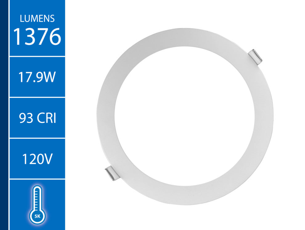 REL Series 8" Round White Canless LED Downlight, 5000K
