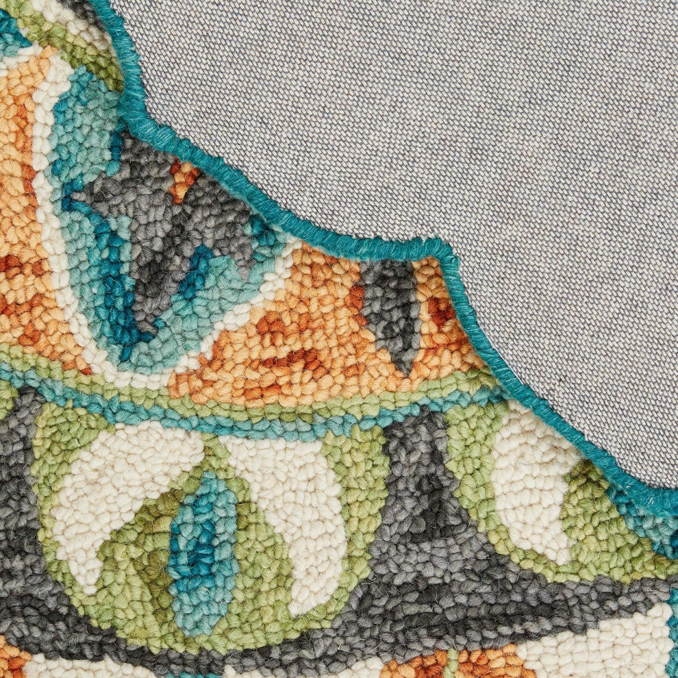 6" Round Blue and Orange Medallion Area Rug