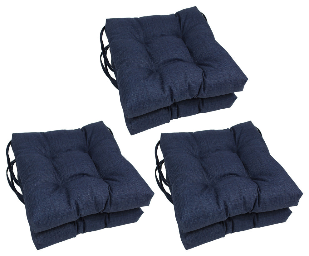 16" Spun Polyester Solid Outdoor Square Tufted Chair Cushions, Set of 6, Azul