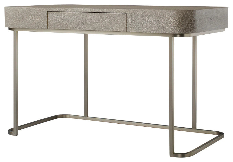 Sonder Living Alice Desk | Emboss Faux Shagreen / Grey & Brushed Pewter